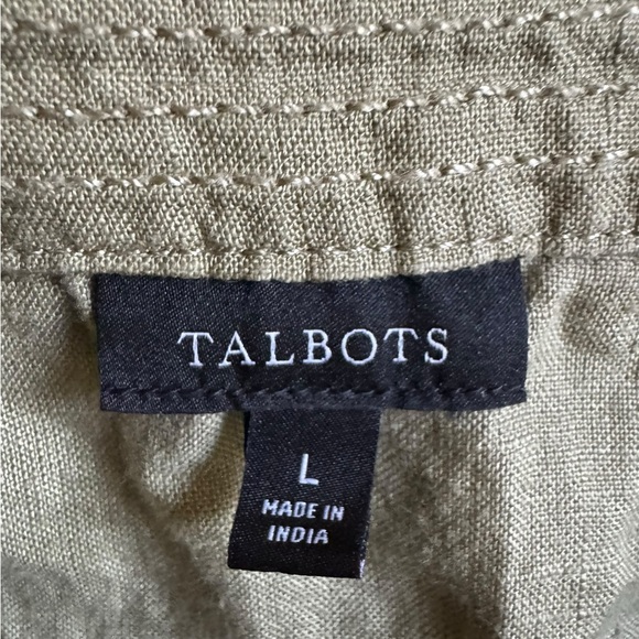 Talbots Linen Olive Green Crop Short Sleeve Tie Top size Large - Picture 5 of 8